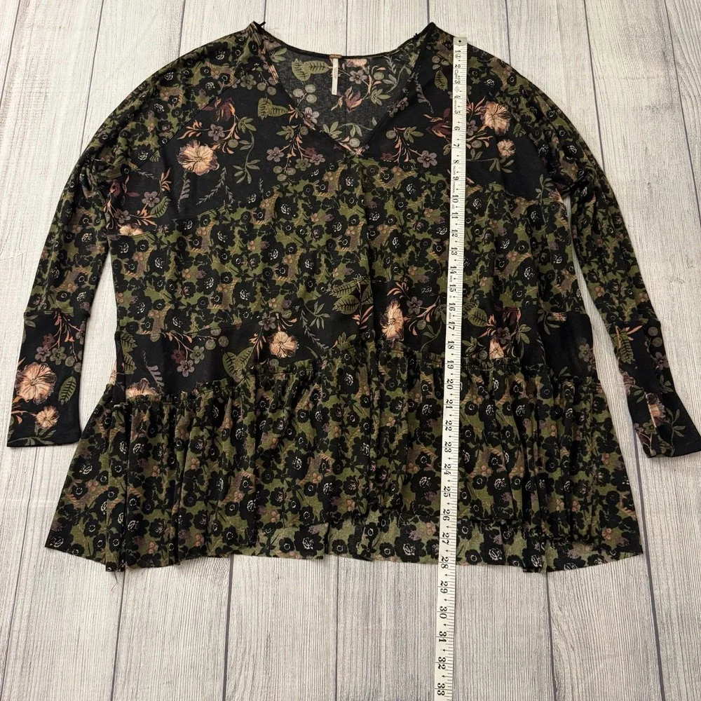 Free People Women's Isabella Floral Oversize Tunic Boho Top Long Sleeve Size S‎